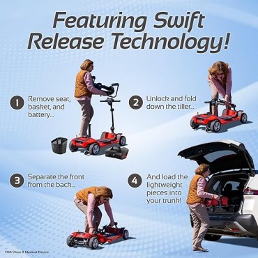 Rascal Venture 4-Wheel Portable Mobility Scooter for Travel, Easy Disassembly, Compact Design, 300 lb Capacity, Battery Included